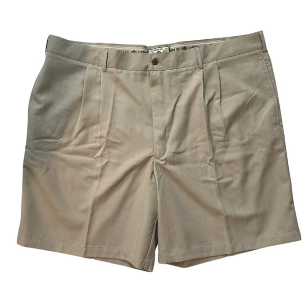 Caribbean Joe Pleated Shorts Khaki Casual Comfort‎ Fit Men's Size 48